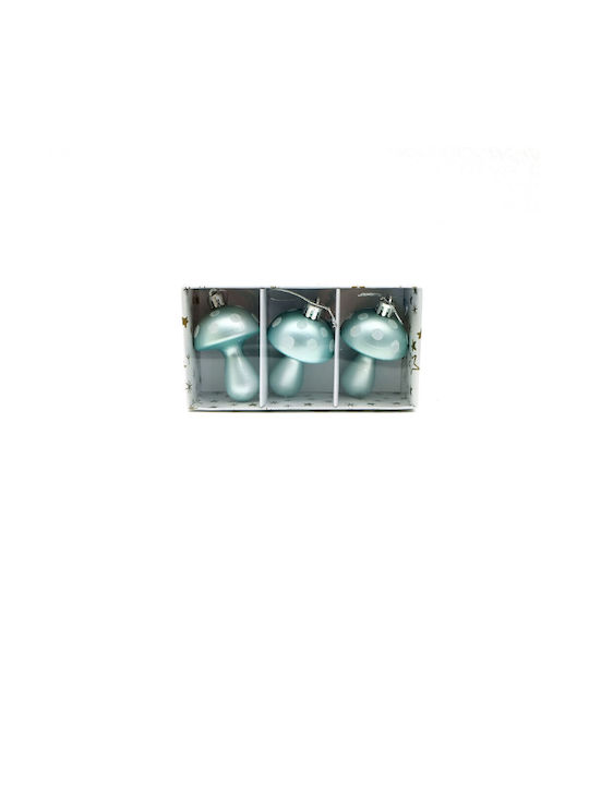 Set of Mushroom Plastic Light Blue Christmas Tree Ornaments 7x5cm 3 Pieces