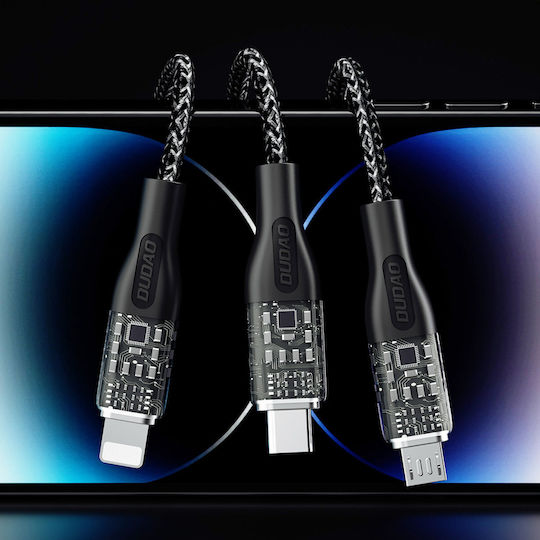 Dudao L22X Braided USB to Lightning / Type-C / micro USB Cable Μαύρο 1m