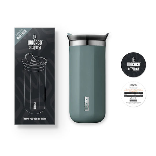Wacaco Octaroma Grande Glas Thermosflasche Rostfreier Stahl BPA Frei 435ml Blau mit Mundstück