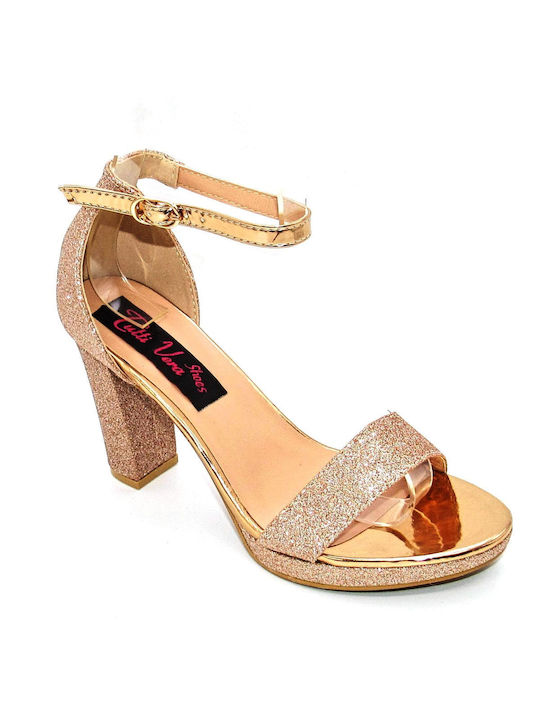 La Bottine Souriante Platform Women's Sandals Gold with Chunky High Heel