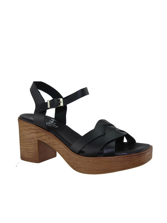 Marila Footwear Leather Women's Sandals with Ankle Strap Black