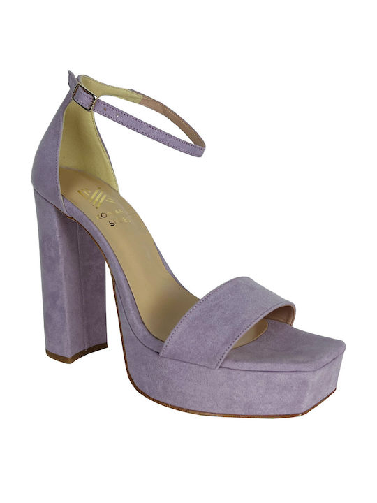 koniaris Piele Sandale dama cu Gros Toc Inalt in Culorea Violet