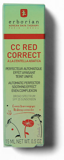 Erborian CC Red Correct Cremă de Față de Zi cu SPF25 pentru Hidratare, Reconstrucție și Imperfecțiuni cu Vitamina E și Centella Asiatica 15ml