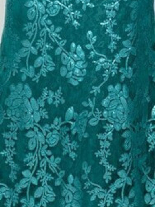 Summer Maxi Evening Dress with Lace Turquoise