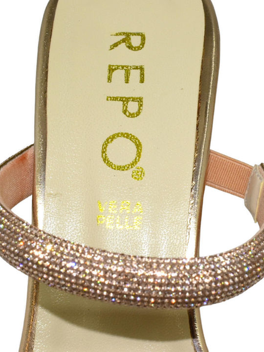Leder Sandalen mit Strass Gold