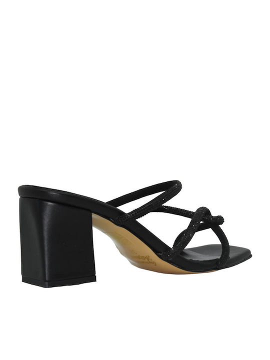 Leder Sandalen mit Strass Schwarz