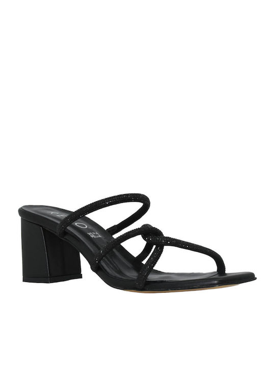 Leder Sandalen mit Strass Schwarz