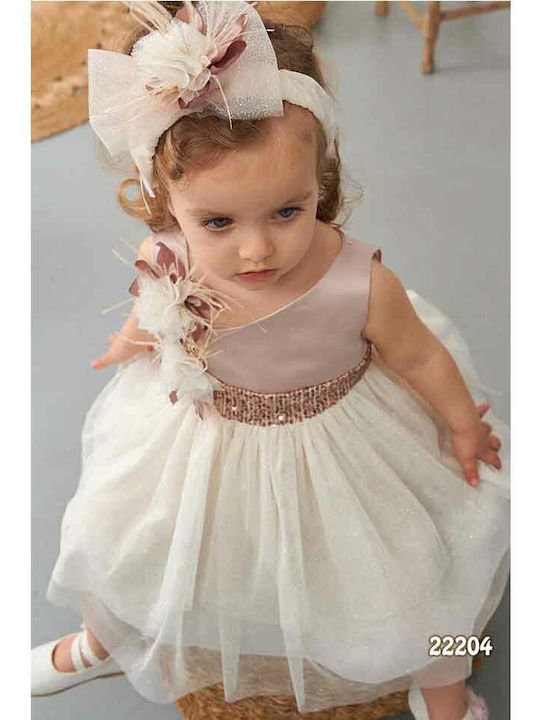 Bonito Baby Roz Set de Haine de Botez cu Accesorii pentru păr & Rochie din Tulle 2buc