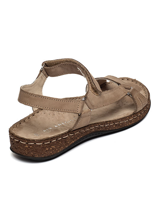 Leather Women's Flat Sandals in Tabac Brown Color
