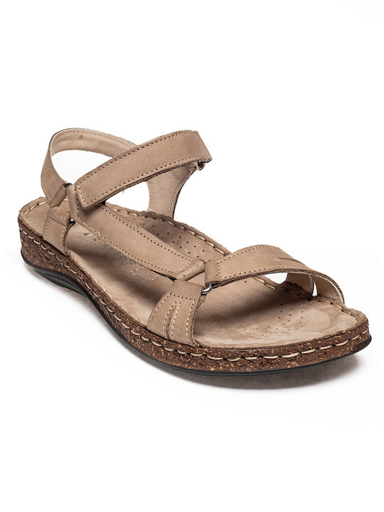 Leather Women's Flat Sandals in Tabac Brown Color
