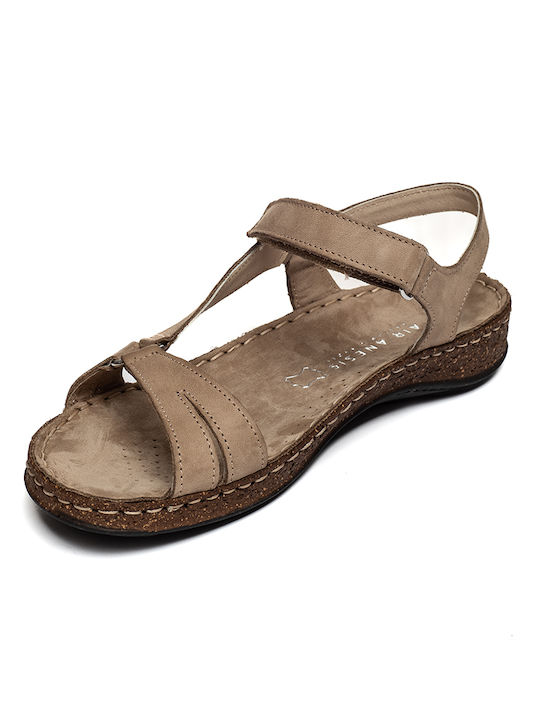 Leather Women's Flat Sandals in Tabac Brown Color