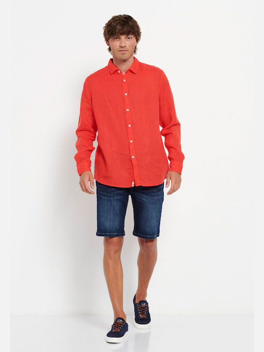 Funky Buddha Men's Shirt Long Sleeve Linen Watermelon