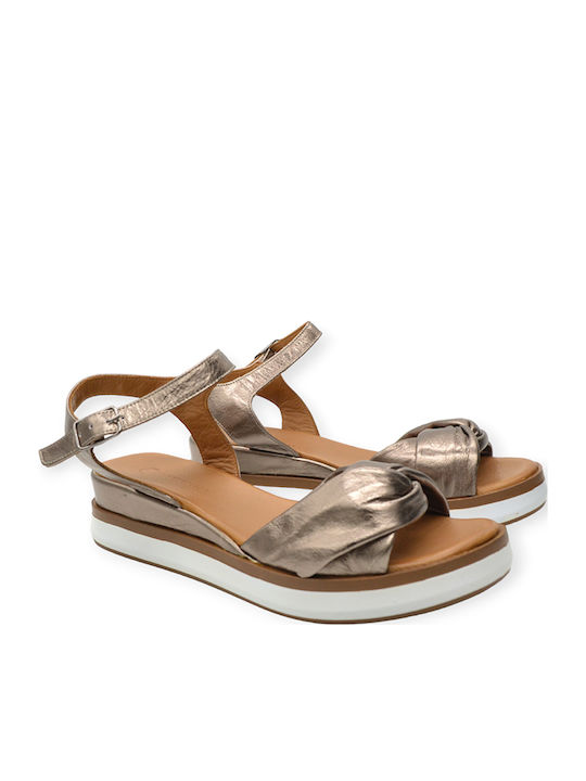 Women's Leather Ankle Strap Platforms Pewter