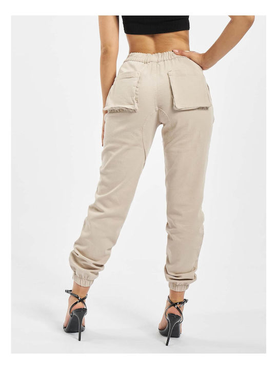 Def Damen Hoch tailliert Baumwolle Cargo Hose Beige