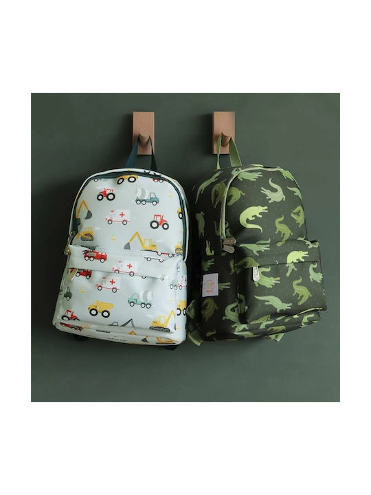 A Little Lovely Company Vehicles School Bag Backpack Kindergarten Green 5.5Liters