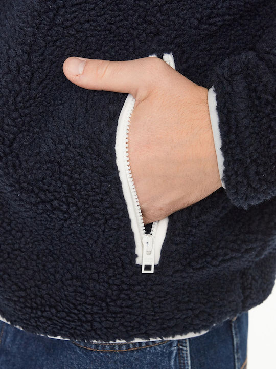 Ανδρική Ζακέτα Fleece με Κουκούλα Μπλε