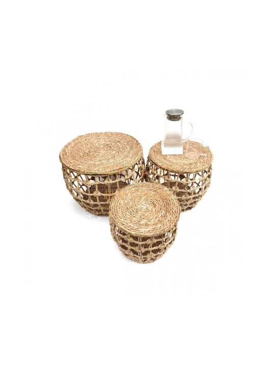 Lalos Set of Decorative Baskets Straw with Lid Brown 3pcs