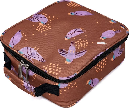 Petit Monkey Βirds of Paradise School Insulated Hand Lunch Bag Brown 20.5 x 7.5 x 21.5cm