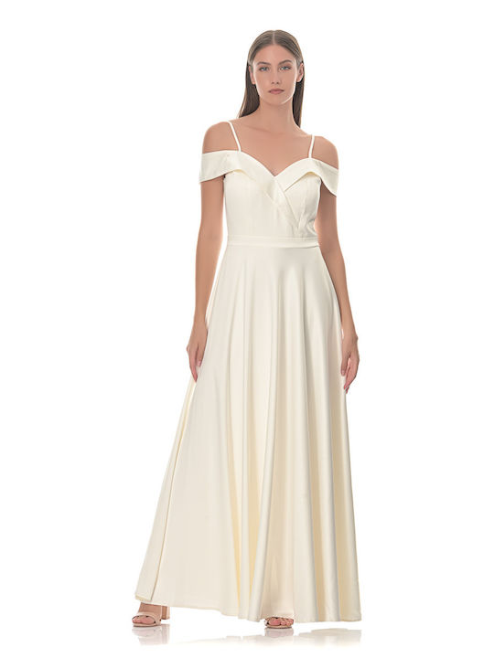 Farmaki Summer Maxi Evening Dress Satin Beige