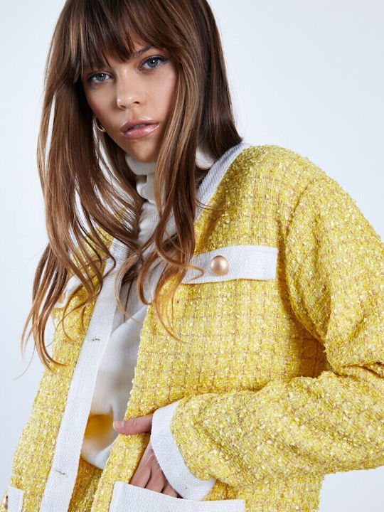 Long Women's Cardigan with Buttons Yellow