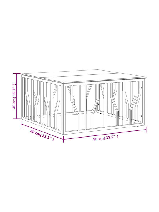 Square Central Glass Coffee Table Silver M80xW80xH40cm