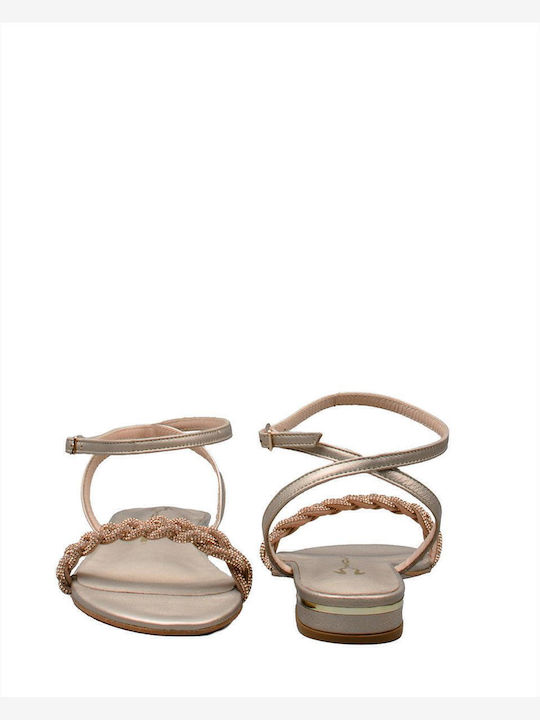 Leather Women's Flat Sandals with Strap Satur Bronze