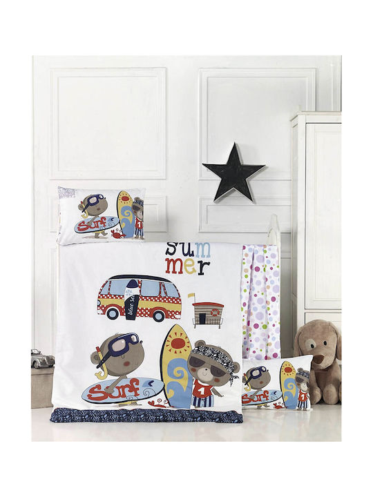 Rythmos Set Copertă de Pătuț cu Față de Pernă Surf Albă 100x150cm.