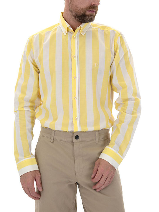 Les Deux Men's Shirt Long Sleeve Cotton Striped Yellow