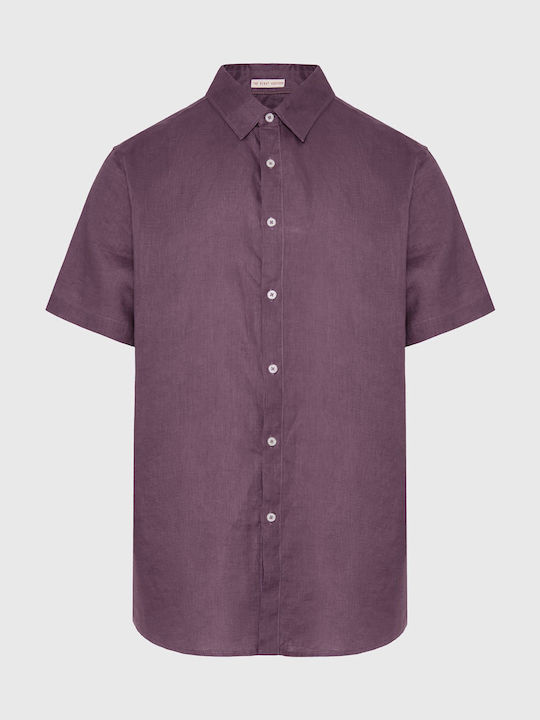 Funky Buddha Short-sleeved Linen Shirt Purple