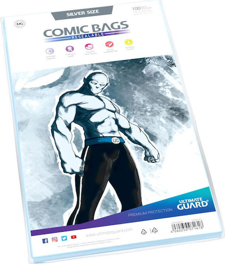 Ultimate Guard Plastic Sleeves for Comics 100pcs Comic Bags Resealable Silver 100τμχ