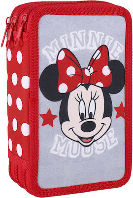 Disney Minnie Mouse Star Pencil Case Full with 3 Compartments Red