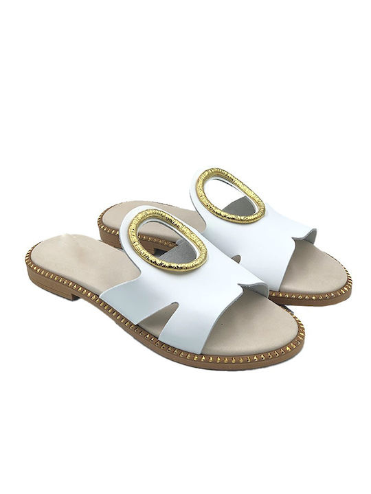 Zizel 714 Leather Women's Flat Sandals in White Color