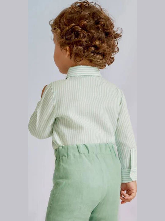 Kids Striped Shirt Long Sleeve Linen Green
