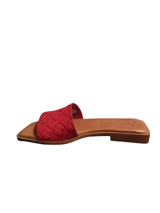 Eva Frutos Flat Leather Mules Red 2128