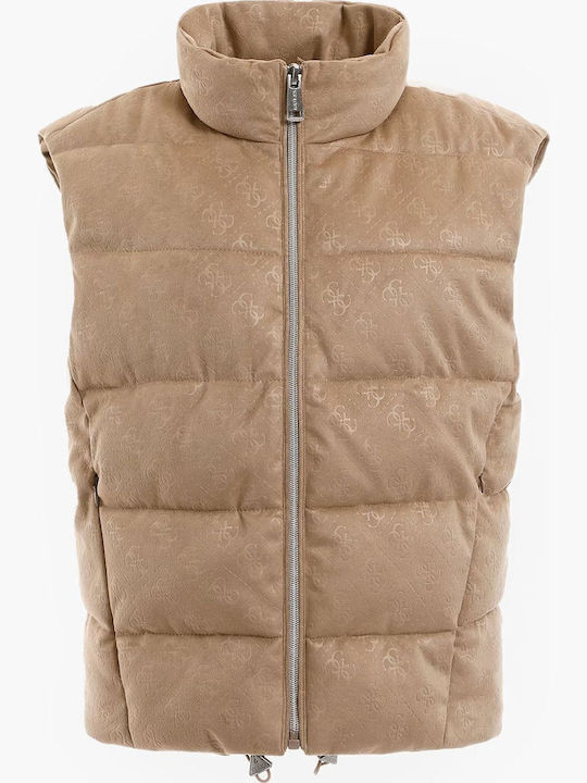 Kurz Damen Ärmellos Puffer Jacke Beige.
