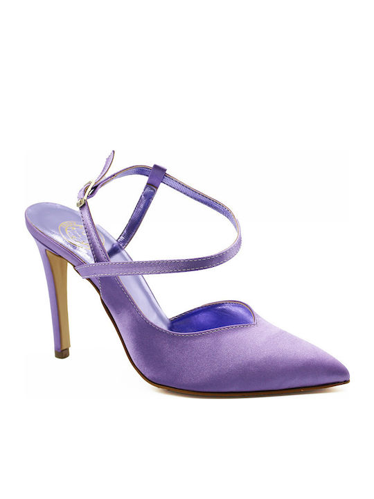 Spitze Zehe Pumps Satin mit Riemen Lila