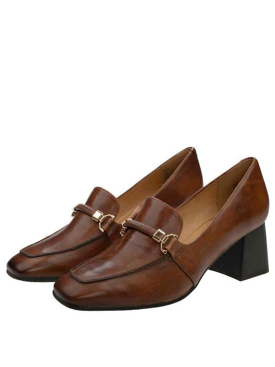 Caprice Leather Tabac Brown Medium Heels