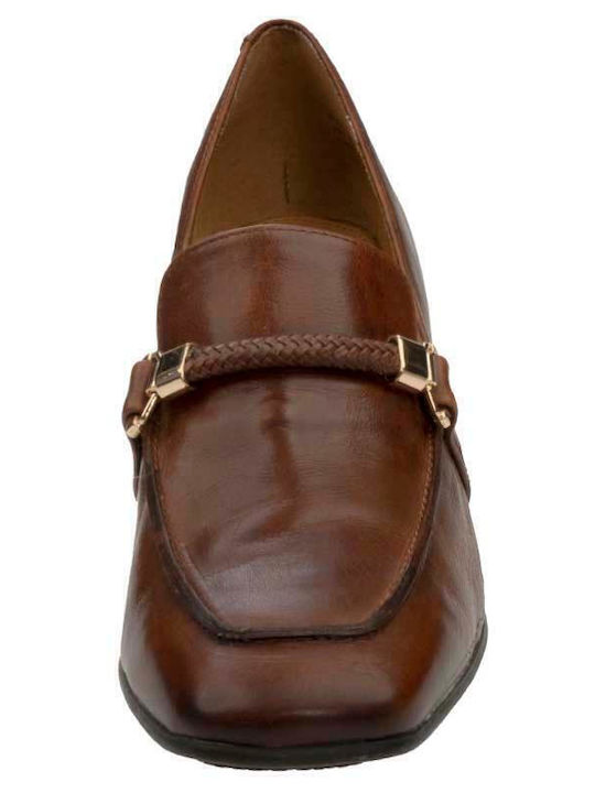 Leder Pumps mit mittelhohem Absatz Tabac Braun