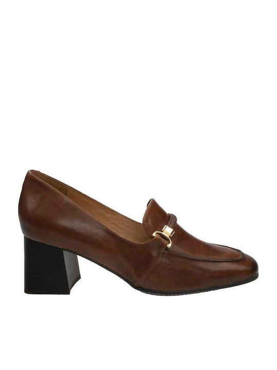 Leder Pumps mit mittelhohem Absatz Tabac Braun