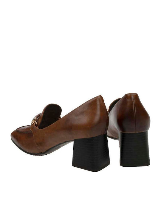 Leder Pumps mit mittelhohem Absatz Tabac Braun