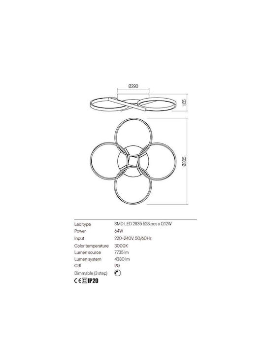 Redo Group Espiral Modernă Metalică Plafonieră de tavan cu LED Integrat 80buc Alb