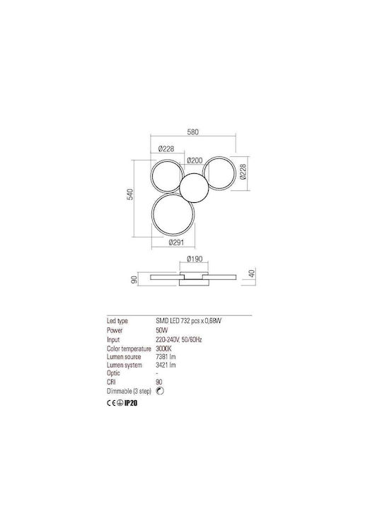 Redo Group Cronos Modern Metal Ceiling Light with Integrated LED 58pcs Gold