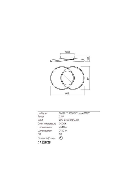 Redo Group Espiral Μοντέρνα Μεταλλική Πλαφονιέρα Οροφής με Ενσωματωμένο LED σε Χρυσό χρώμα 60.5cm