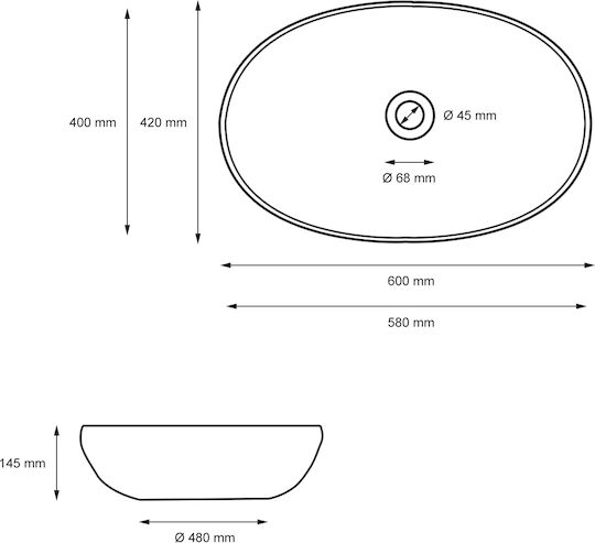 ECD Germany Countertop Sink Ceramic 60x42x14.5cm White