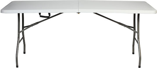 Outdoor Dinner Foldable Table with Plastic Surface and Metal Frame White 180x74x73cm