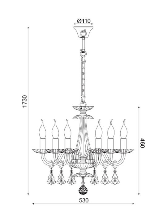 Aca Candelabru 6xE14 Ø53cm cu Lumânări Transparent BLK80386PCC