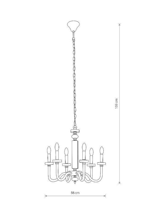 Nowodvorski Hampton Kronleuchter 6xE14 Ø56cm mit Kerzen Silber 8154