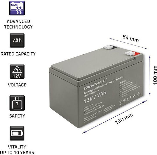Qoltec Baterie UPS cu Capacitate 7Ah și Tensiune 12V 53076 1buc