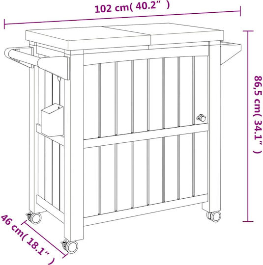 vidaXL Carucior de servire H86.5xL102xL46cm