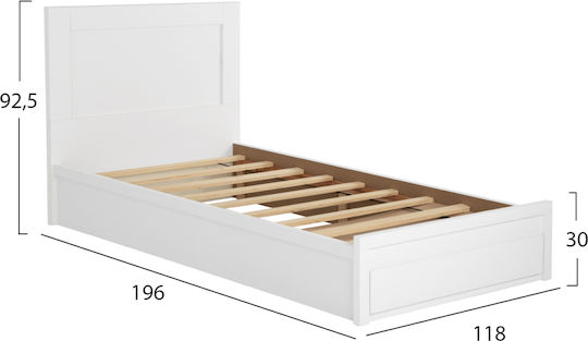 Melany Semi-Double Wooden Bed White With Slats For Mattress 110x190cm
